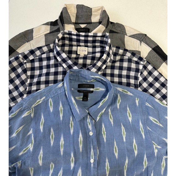 J.Crew Women's Button Up Shirt Womens Sz 8 Blue Black Plaid Printed Top Lot of 3 - Picture 1 of 14